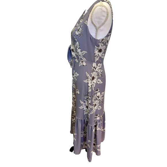 Gianni Bini Small Periwinkle Floral Ruffle Hem Tie Front Dress Sleeveless - Picture 5 of 15
